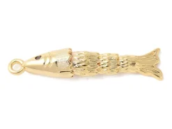 Breloque poisson orné de zircon en laiton doré à l’or fin