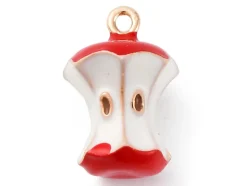 Breloque pomme rouge croquée émaillée - doré