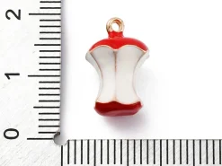 Breloque pomme rouge croquée émaillée - doré