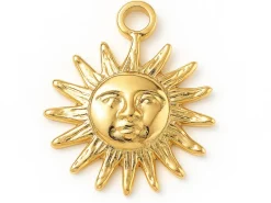 Breloque soleil texturé en acier inoxydable 304 doré