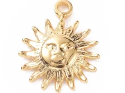 Breloque soleil texturé en acier inoxydable 304 doré