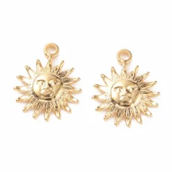 Breloque soleil texturé en acier inoxydable 304 doré