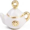 Breloque théière blanche émaillée - doré