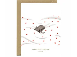 Carte d'anniversaire aquarelle & dorure - Cosy Cat - ATWS