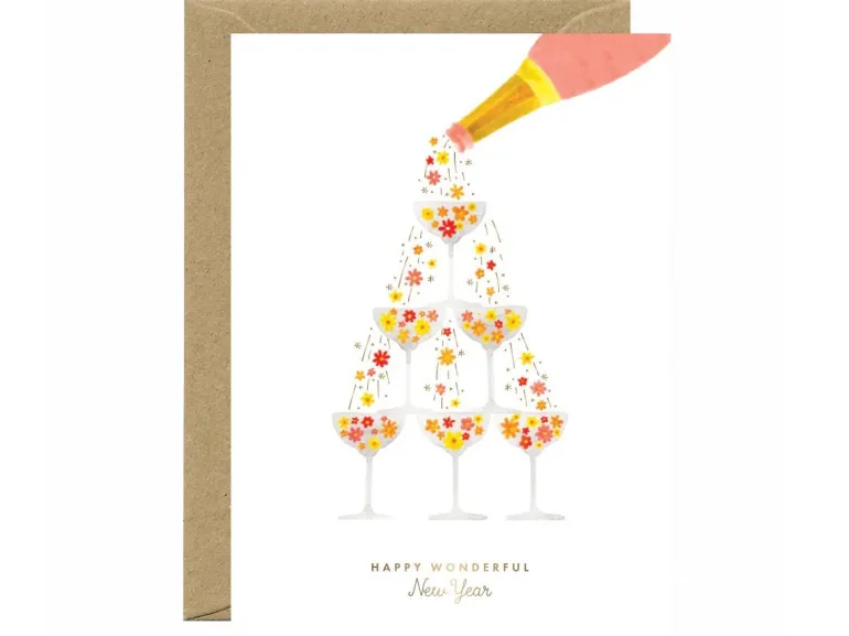 Carte de voeux aquarelle & dorure - Flower champagne - ATWS