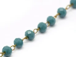 Chaine laiton avec perles en verre - bleu canard