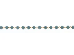 Chaine laiton avec perles en verre - bleu canard