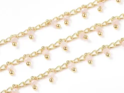 Chaine perles facettes - rose poudre - doré à l'or fin 18K x 20 cm