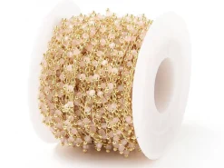 Chaine perles facettes - rose poudre - doré à l'or fin 18K x 20 cm