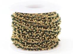 Chaine perles facettes - vert foncé - doré à l'or fin 18K x 20 cm