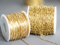 Chaine trombone 6,3 x 2,5 mm - laiton doré à l'or fin 18K - qualité premium