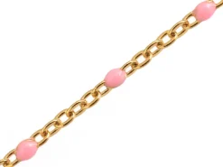 Chaîne forçat dorée avec points émaillés résine époxy rose x 20 cm