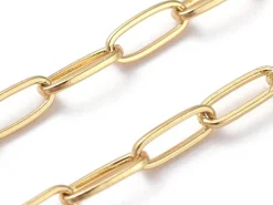 Chaîne trombone - 6 x 2 mm - doré à l'or fin 18K x 20 cm