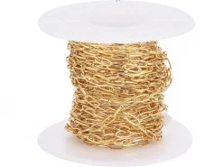 Chaîne trombone - 6 x 2 mm - doré à l'or fin 18K x 20 cm