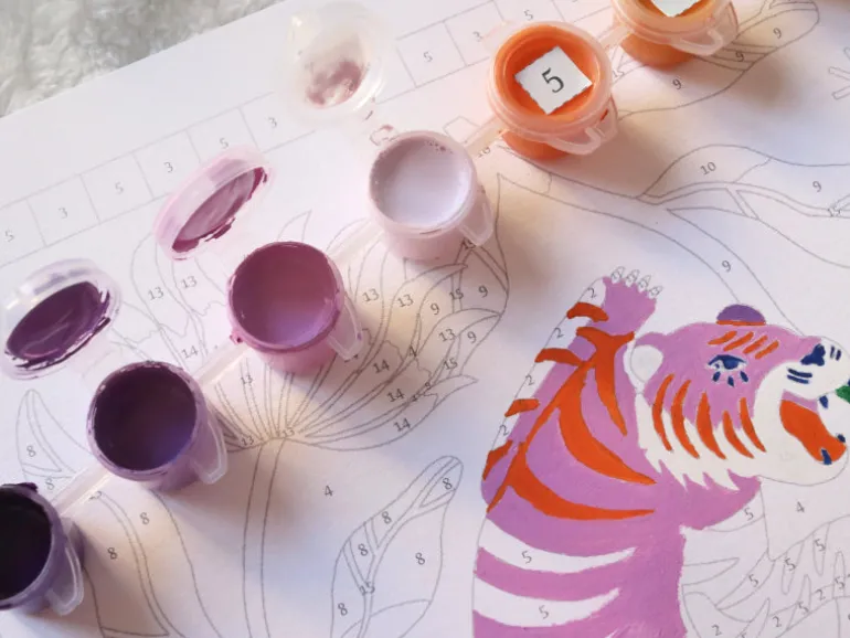 Coffret peinture au numéro - Petit Pinceau - Tigre Fleuri par Limistic