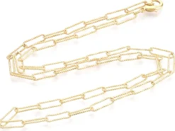 Collier chaîne trombone texturée - 49,5 cm - 11,5 x 3,5 - doré à l'or fin 18K