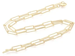 Collier chaîne trombone texturée - 61 cm - 15,5 x 4,5 - doré à l'or fin 18K