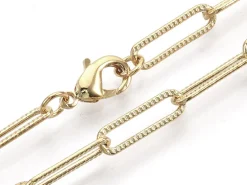 Collier chaîne trombone texturée - 47 cm - 15,5 x 4,5 - doré à l'or fin 18K