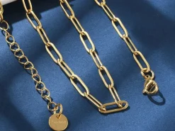 Collier chaîne trombone 41,5 cm - acier inoxydable 304 doré à l’or fin