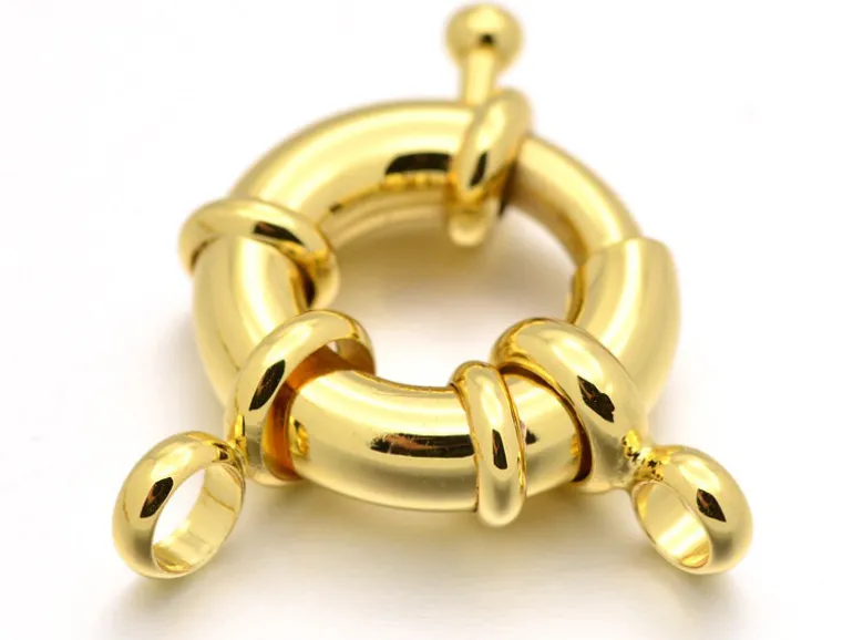 Fermoir à anneau à ressort - 15 x 5 mm - doré à l'or fin 18K