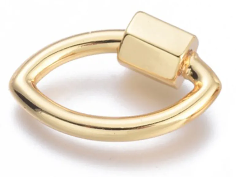 Fermoir mousqueton à visser forme oeil - 19 x 12 mm - doré à l'or fin 18 K