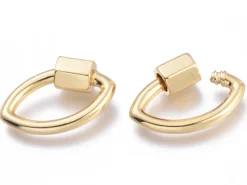 Fermoir mousqueton à visser forme oeil - 19 x 12 mm - doré à l'or fin 18 K