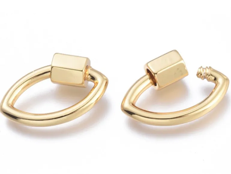 Fermoir mousqueton à visser forme oeil - 19 x 12 mm - doré à l'or fin 18 K