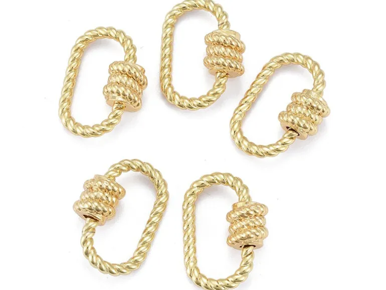 Fermoir mousqueton à visser ovale effet corde - 19 x 13 mm - doré