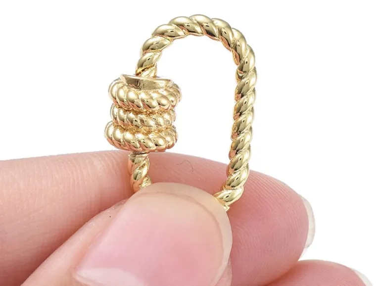 Fermoir mousqueton à visser ovale effet corde - 19 x 13 mm - doré