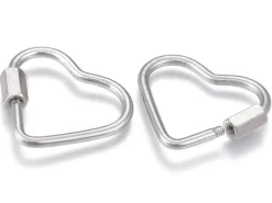 Fermoir mousqueton à visser - coeur - 21,5 x 24 mm - acier inoxydable argenté