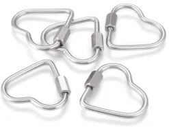 Fermoir mousqueton à visser - coeur - 21,5 x 24 mm - acier inoxydable argenté