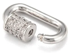 Fermoir mousqueton à visser - 17x 10 mm - flash platine et incrusté de cubic zirconia