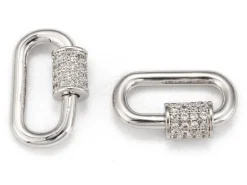 Fermoir mousqueton à visser - 17x 10 mm - flash platine et incrusté de cubic zirconia