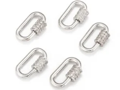 Fermoir mousqueton à visser - 17x 10 mm - flash platine et incrusté de cubic zirconia
