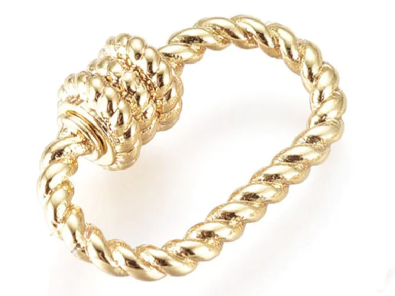 Fermoir mousqueton à visser ovale effet corde - 10 x 14 mm - doré