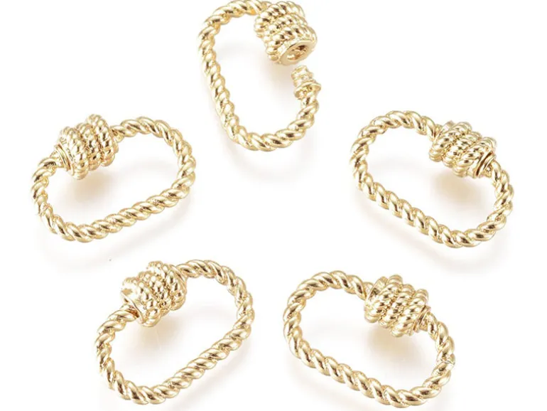 Fermoir mousqueton à visser ovale effet corde - 10 x 14 mm - doré