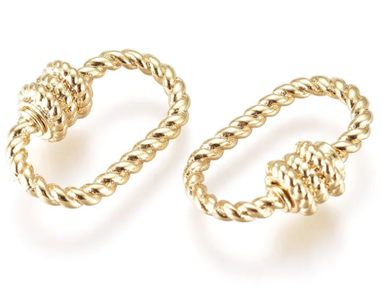 Fermoir mousqueton à visser ovale effet corde - 10 x 14 mm - doré
