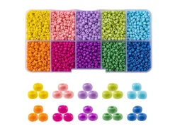 Kit Boite de perles 10 couleurs opaques + 2 bobines fils + pince