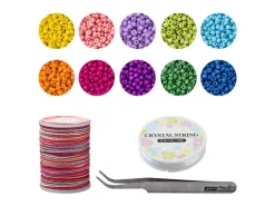 Kit Boite de perles 10 couleurs opaques + 2 bobines fils + pince