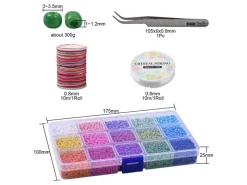 Kit Boite de perles 15 couleurs opaques + 2 bobines fils + pince