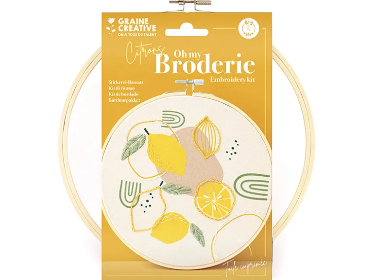 Kit broderie Graine Créative citron - Tambour 20cm