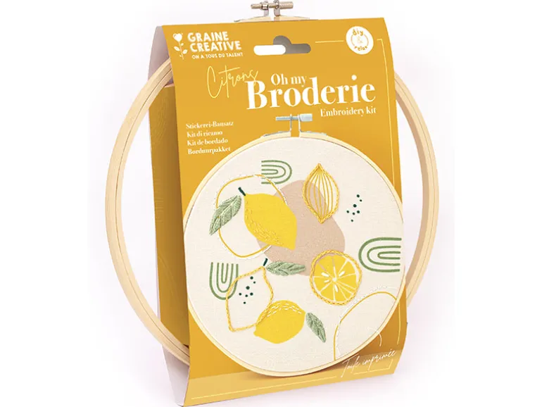Kit broderie Graine Créative citron - Tambour 20cm