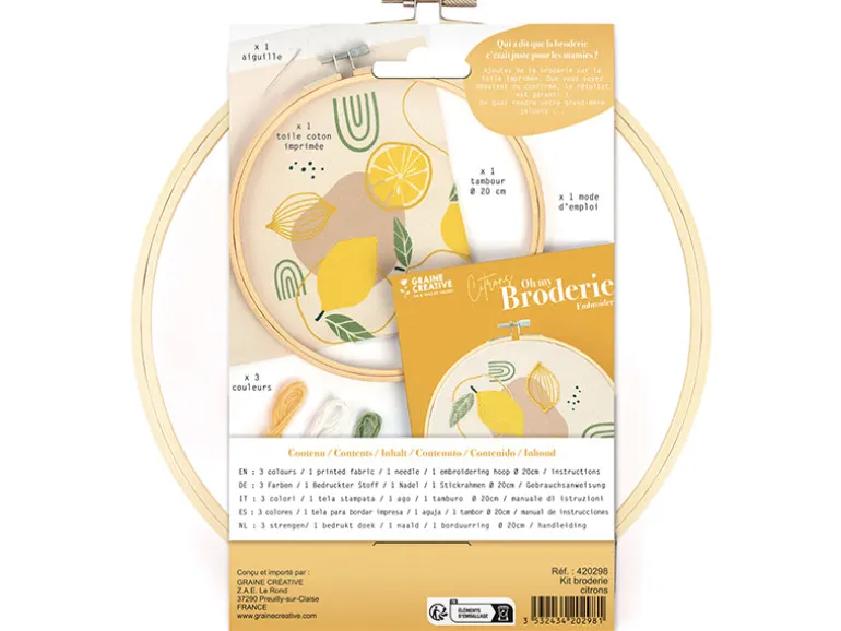 Kit broderie Graine Créative citron - Tambour 20cm