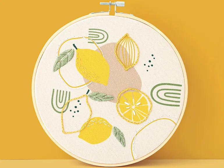 Kit broderie Graine Créative citron - Tambour 20cm