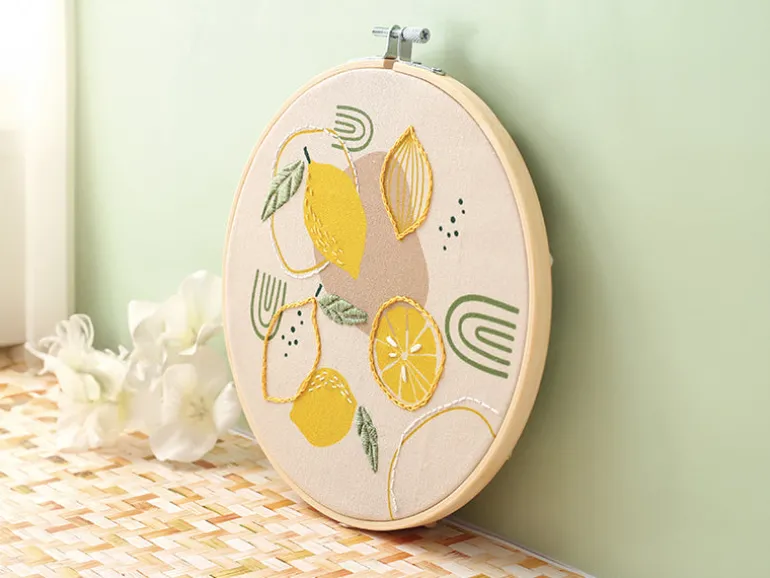 Kit broderie Graine Créative citron - Tambour 20cm