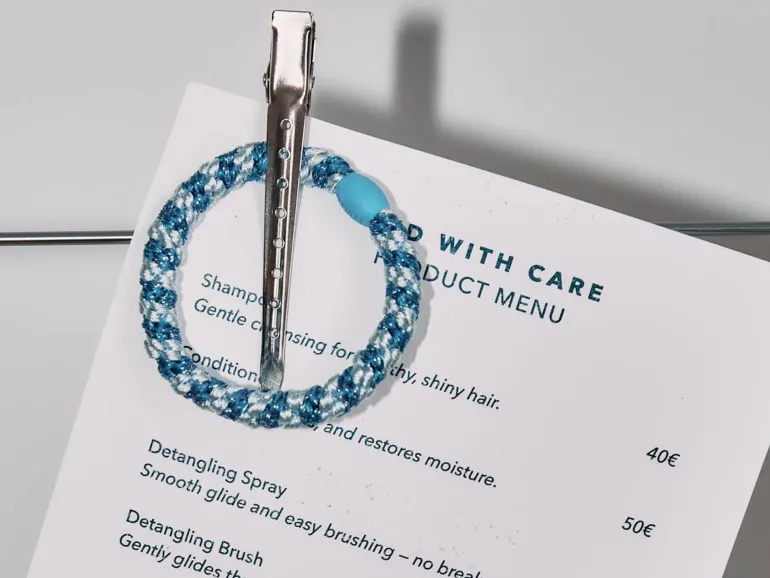 Élastique cheveux Rayé bleu bébé pailleté - Kknekki