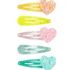 Lot de 5 Barrettes Héloise - Coeur pailleté - Rose, bleu et orange