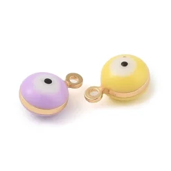 Lot de 10 Breloques grelot oeil émaillé pastel plaqué or 18 K