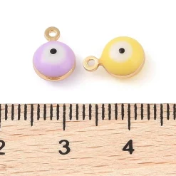 Lot de 10 Breloques grelot oeil émaillé pastel plaqué or 18 K