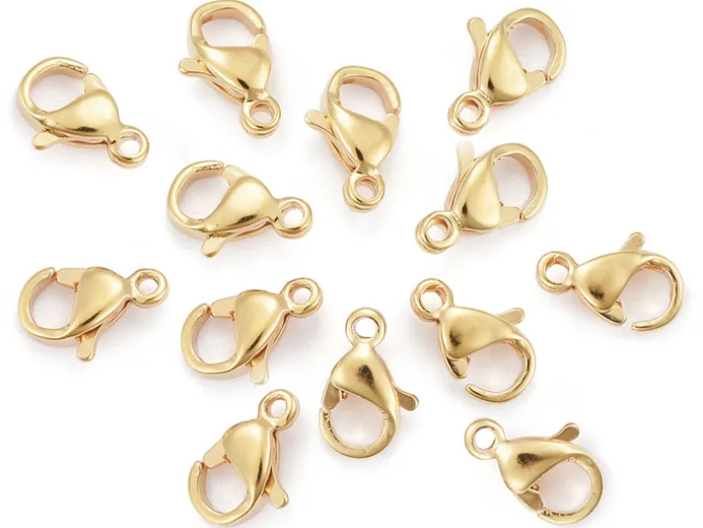 Lot de 10 fermoirs mousquetons - Doré à l'or fin 24K - éco pack - 9 x 6 mm